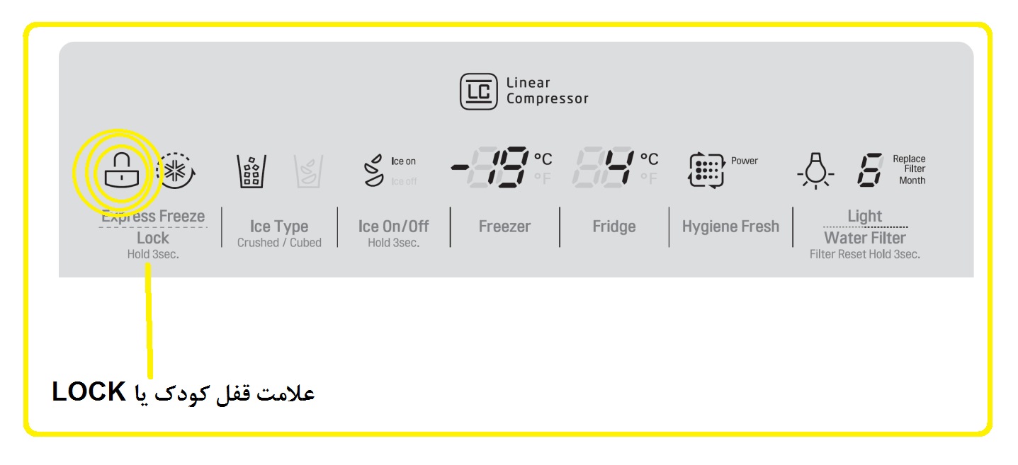 گزینه قفل کودک &nbsp;LOCK ساید بای ساید ال جی&nbsp;